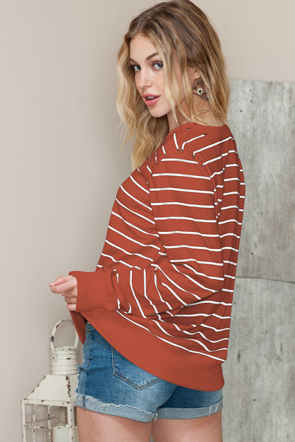 Striped Print Casual Long Sleeve Pullover Top