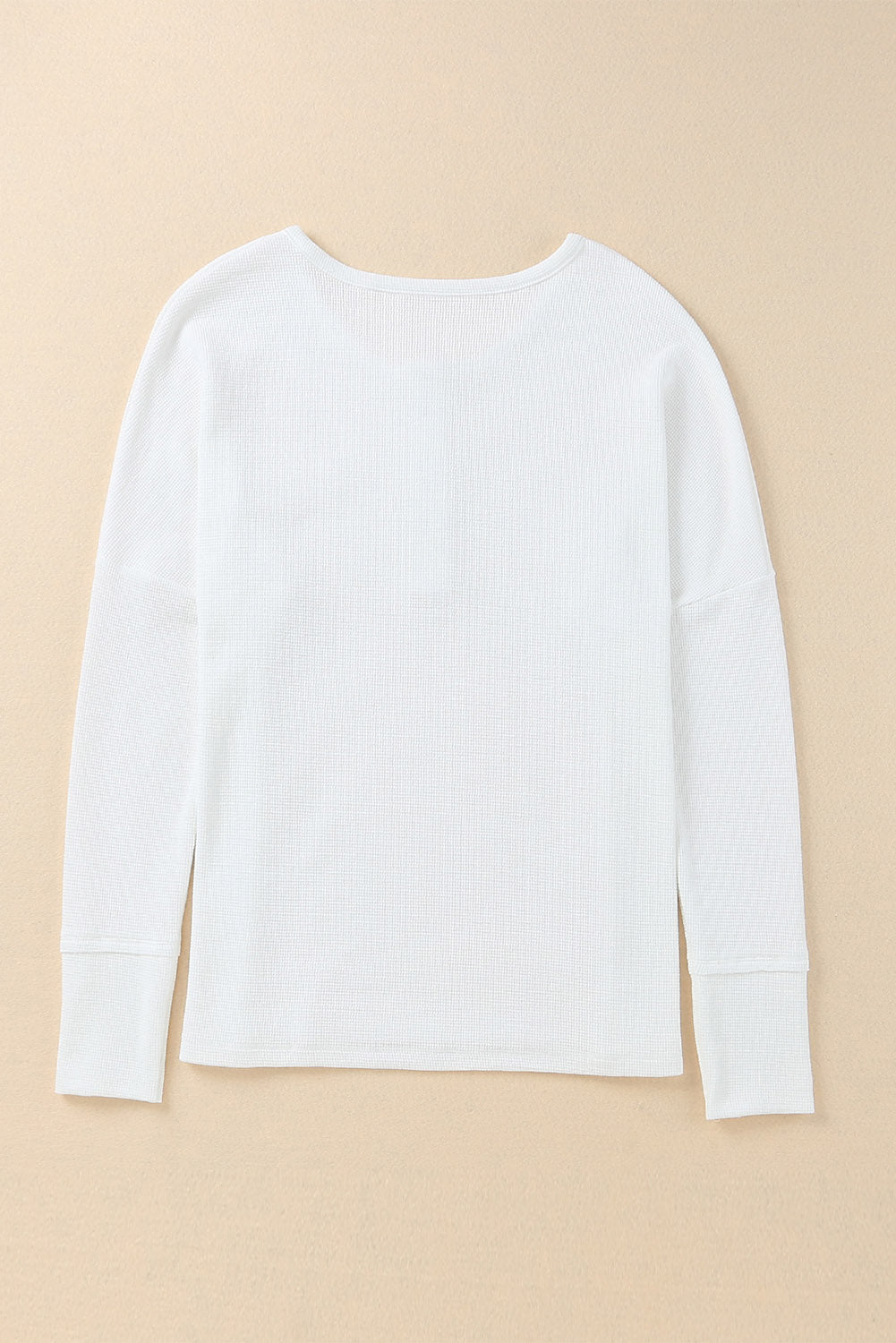 White Casual Waffle Button Front Knit Henley Top