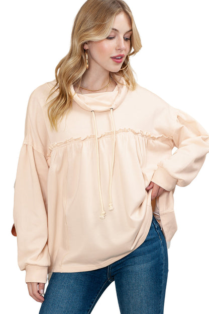 Beige Oversized Cowl Neck Pullover