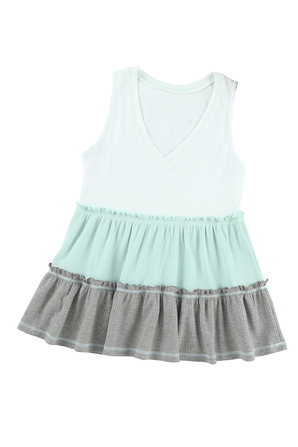 Colorblock Tiered Ruffle Babydoll V Neck Sleeveless Shirt