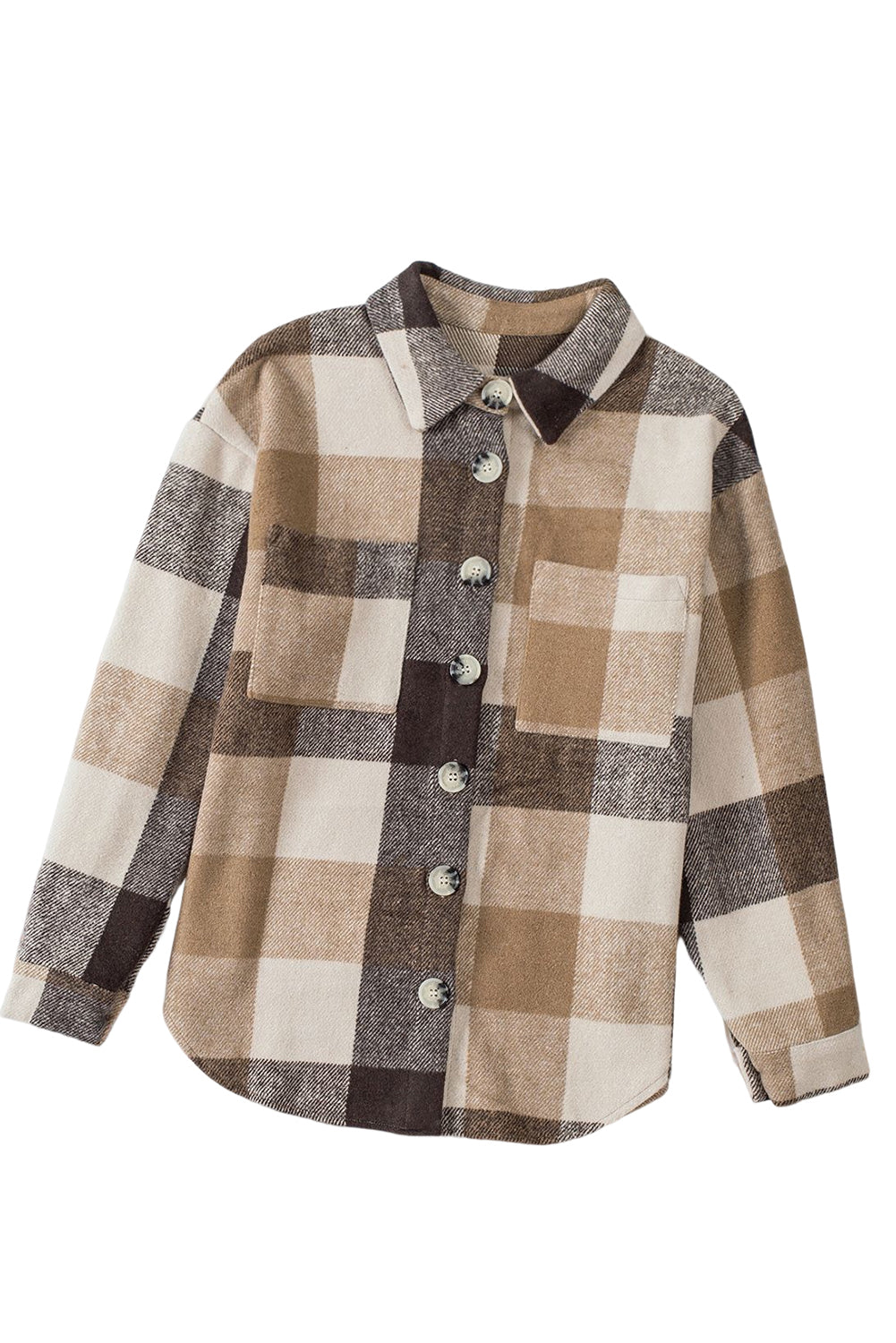 Plaid Color Block Buttoned Pocket Long Sleeve Shacket