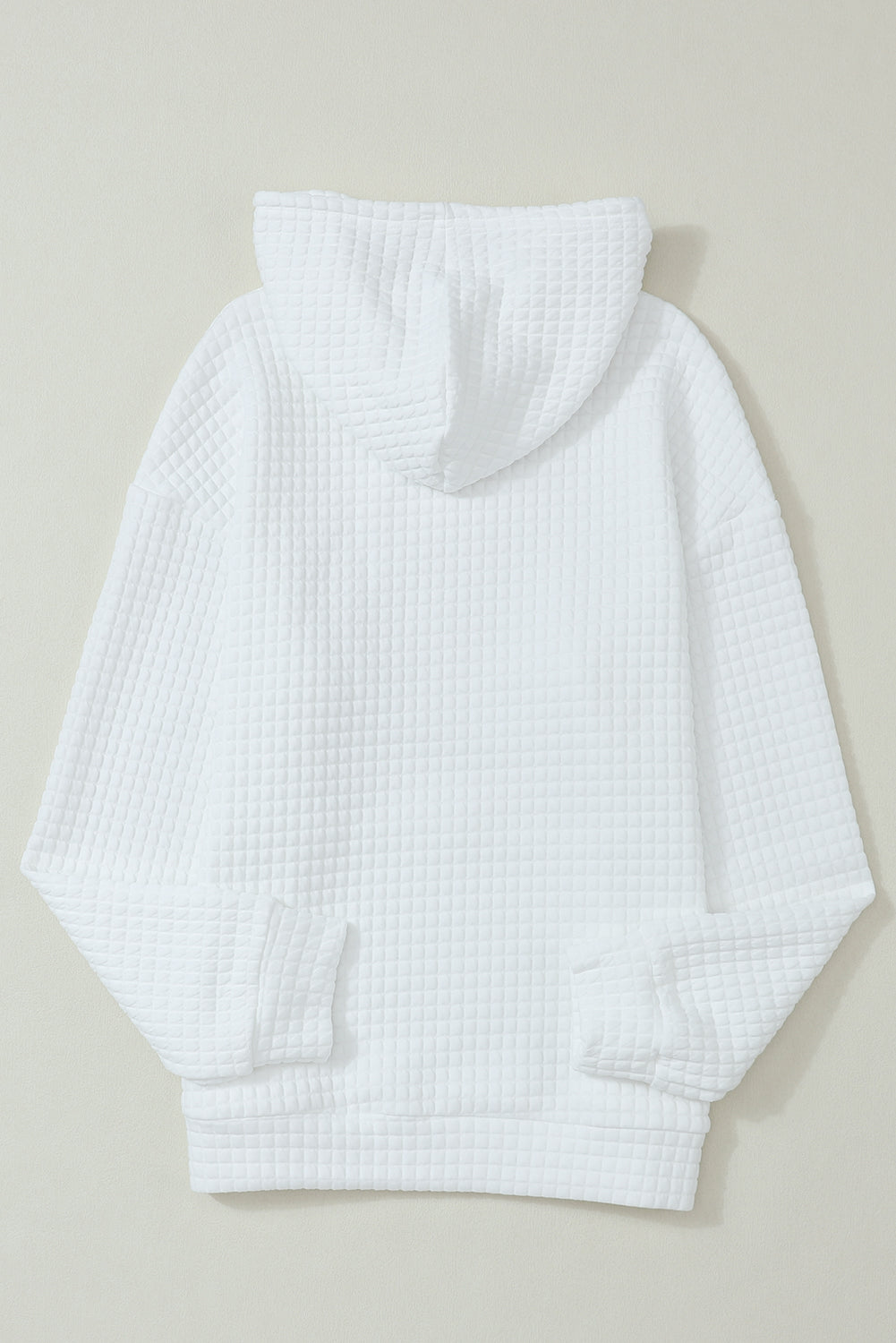 White Lattice Textured Kangaroo Pocket Hoodie