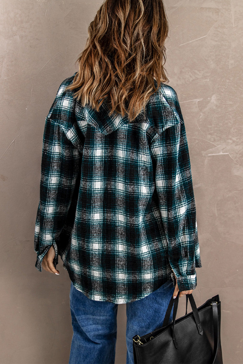 Brown Button Up Collared Plaid Shacket