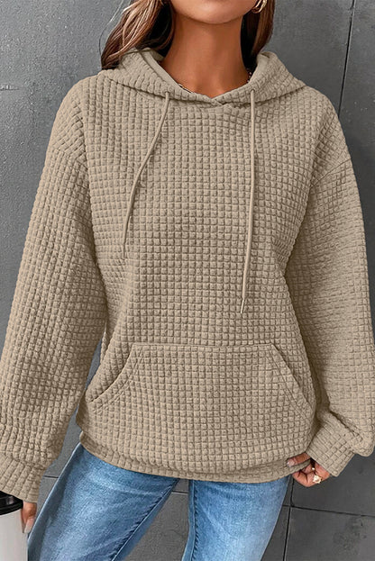 White Lattice Textured Kangaroo Pocket Hoodie