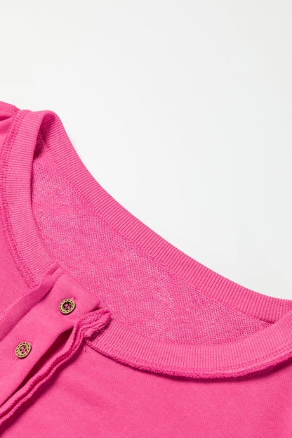 Hot Pink Slouchy Drop Shoulder Henley Sweatshirt