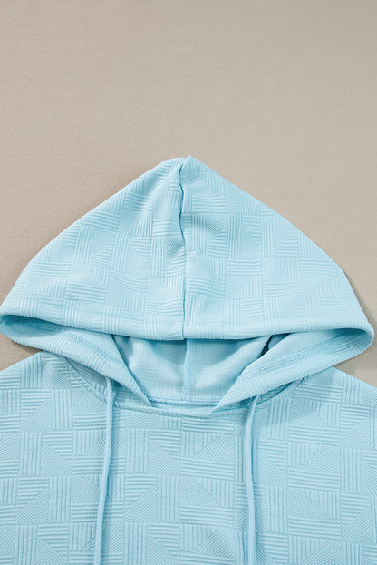 Beau Blue Textured Cropped Drawstring Hoodie and Shorts Set