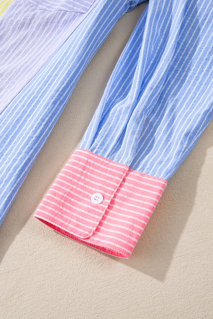 Pink Stripe Color Block Buttoned Oversized Shirt