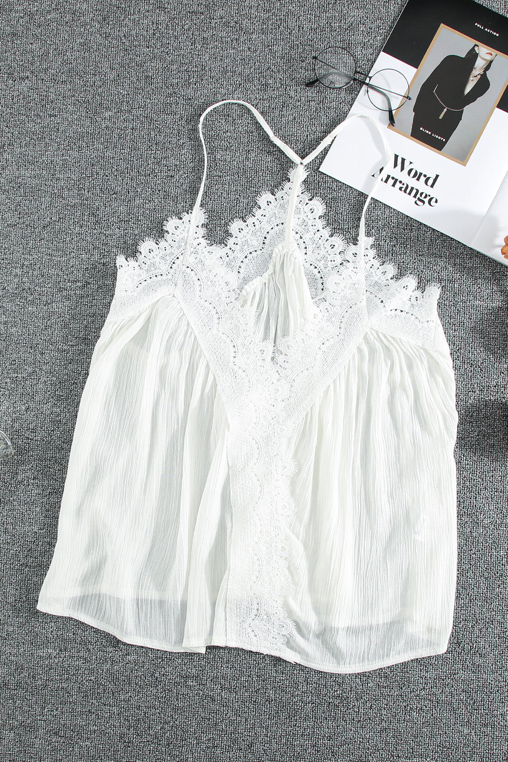 Ivory Flowy V Neck Spaghetti Strap Lace Camisole