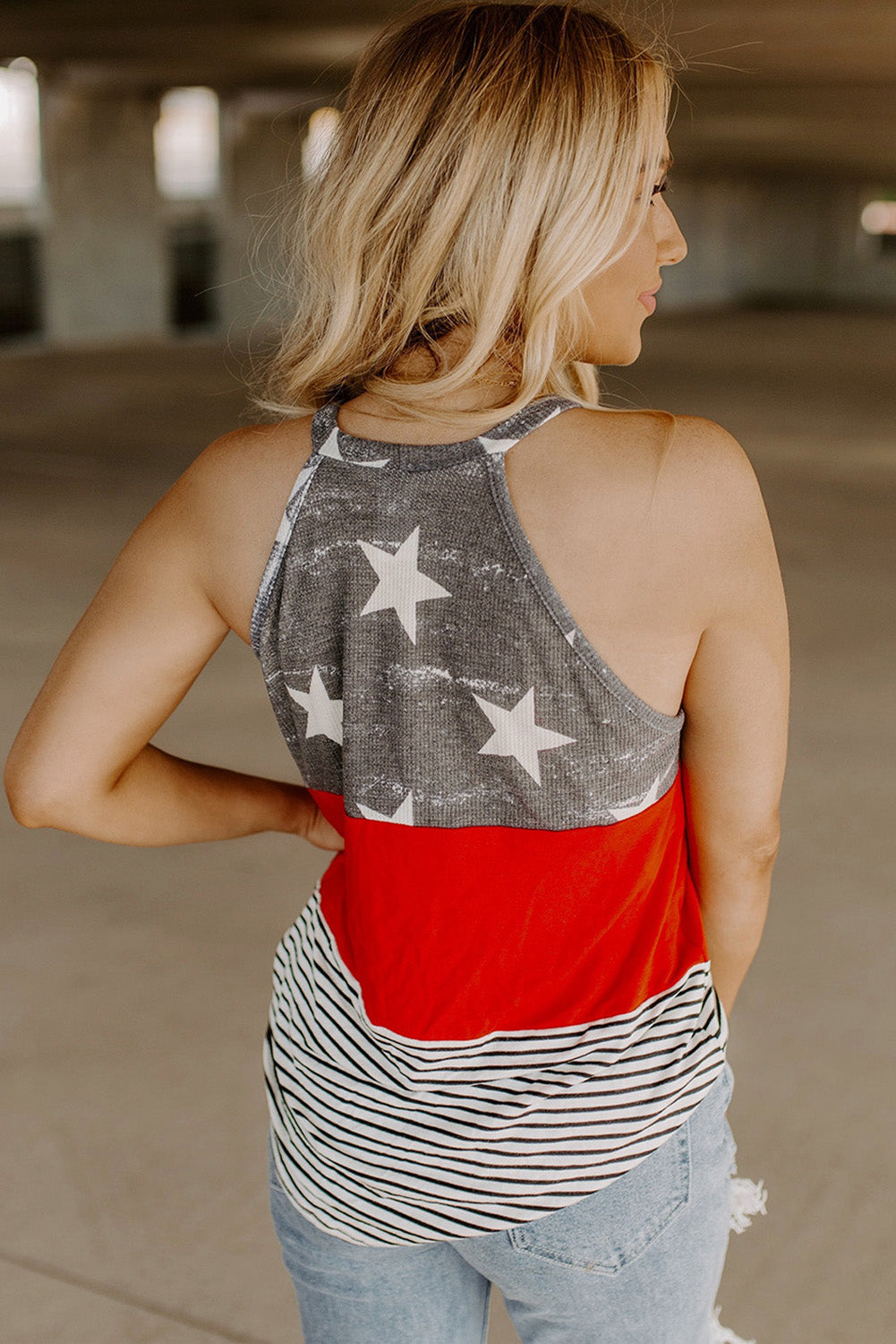 Multicolor American Flag Print Casual Tank Top