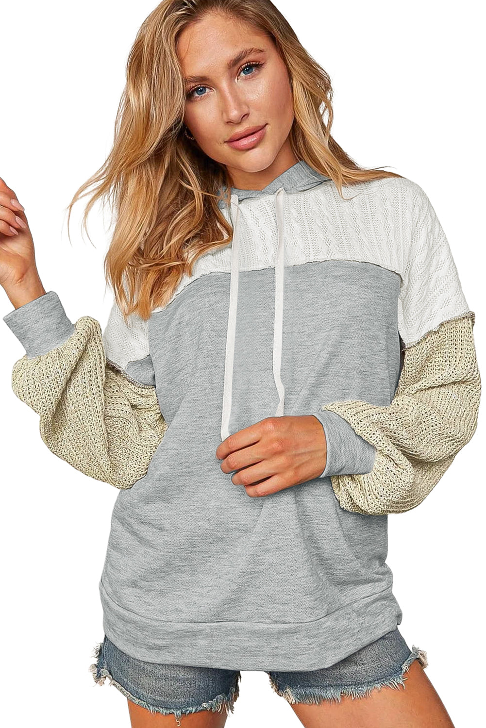 Grey Color Block Exposed Seam Hoodie