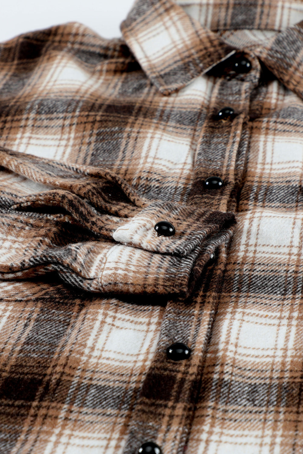 Brown Button Up Collared Plaid Shacket