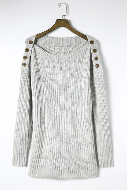 Grey Buttoned Drop Shoulder Oversized Sweater