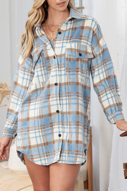 Red Plaid Flap Pocket Long Sleeve Oversized Shacket