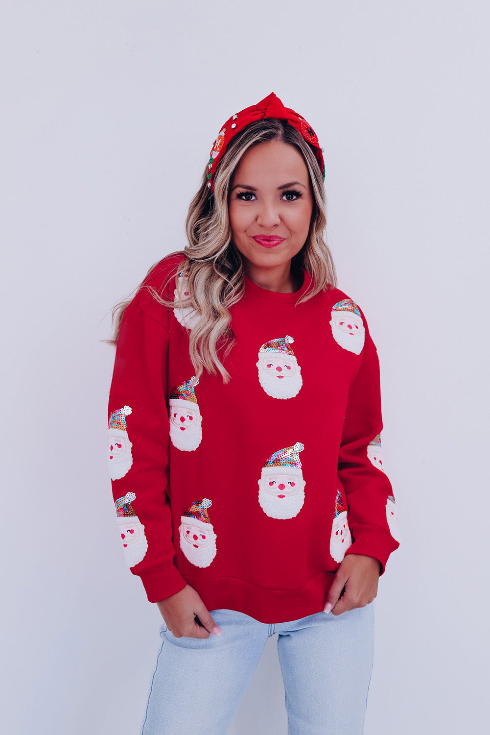 Black Christmas Santa Clause Patterned Graphic Sweatshirt