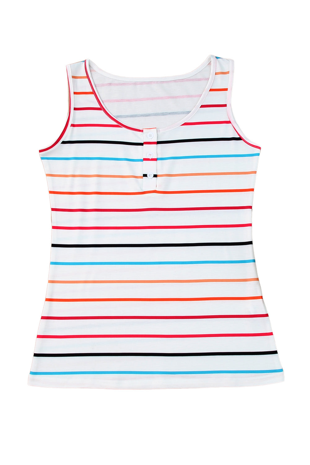 Multicolor Striped Print U Neck Casual Henley Tank Top