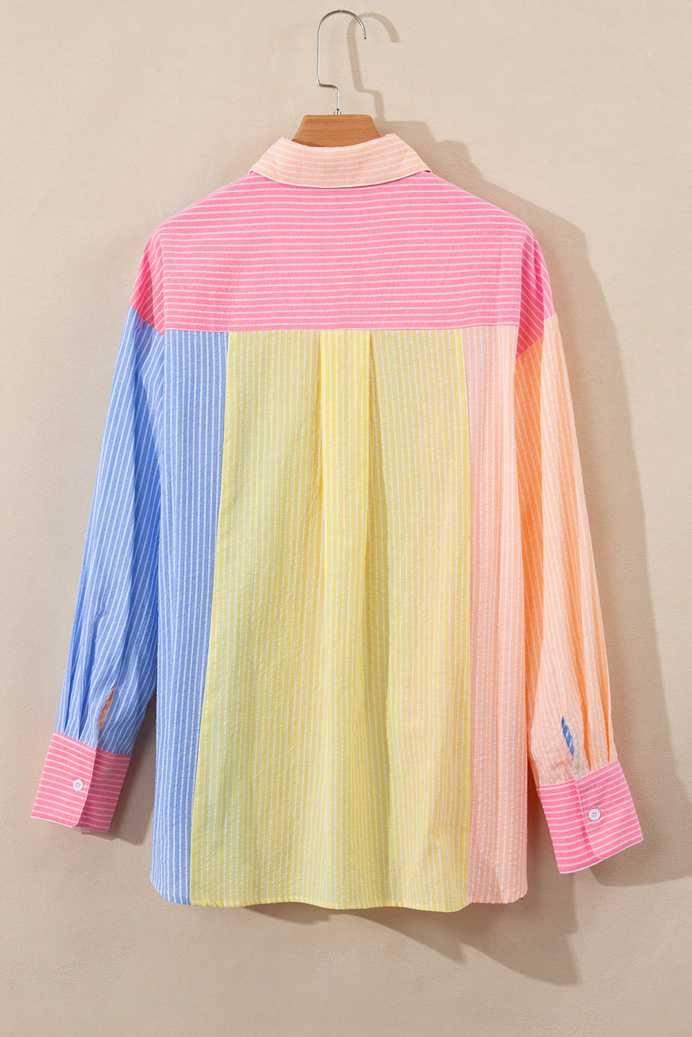 Pink Stripe Color Block Buttoned Oversized Shirt