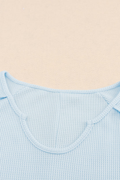 Sky Blue Mineral Wash Long Sleeve Waffle Knit Top