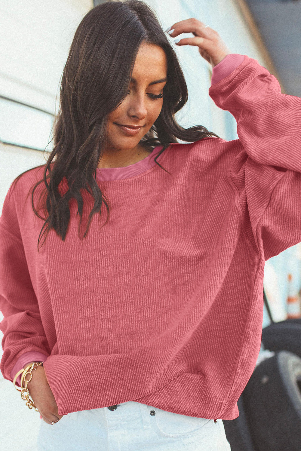 Strawberry Pink Drop Sleeve Oversized Sweatshirt