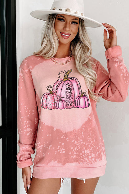 Pink Pumpkin Bleached Tie Dye Graphic Sweatshirt