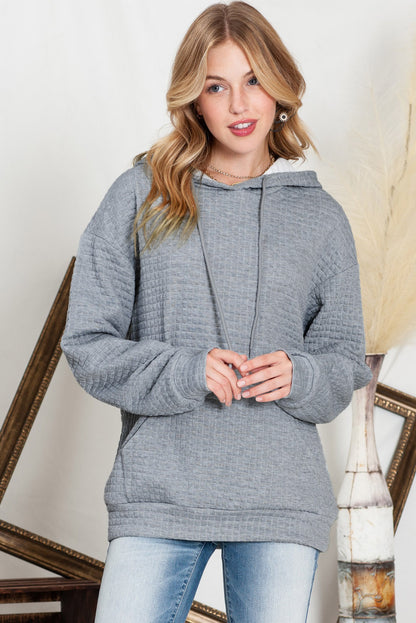 White Lattice Textured Kangaroo Pocket Hoodie