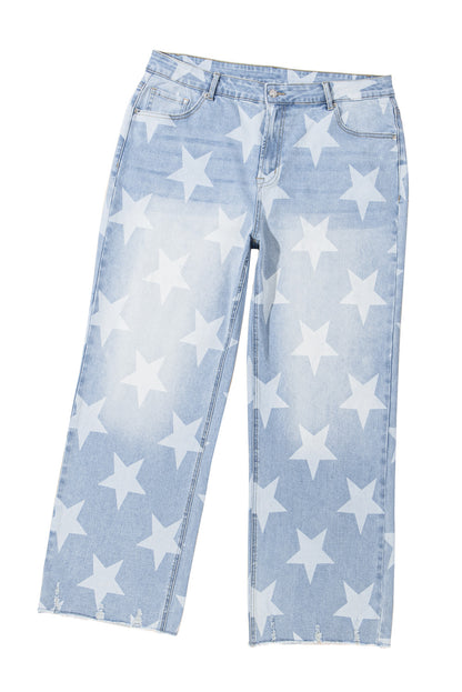 Beau Blue High Waist Star Pattern Plus Size Jeans