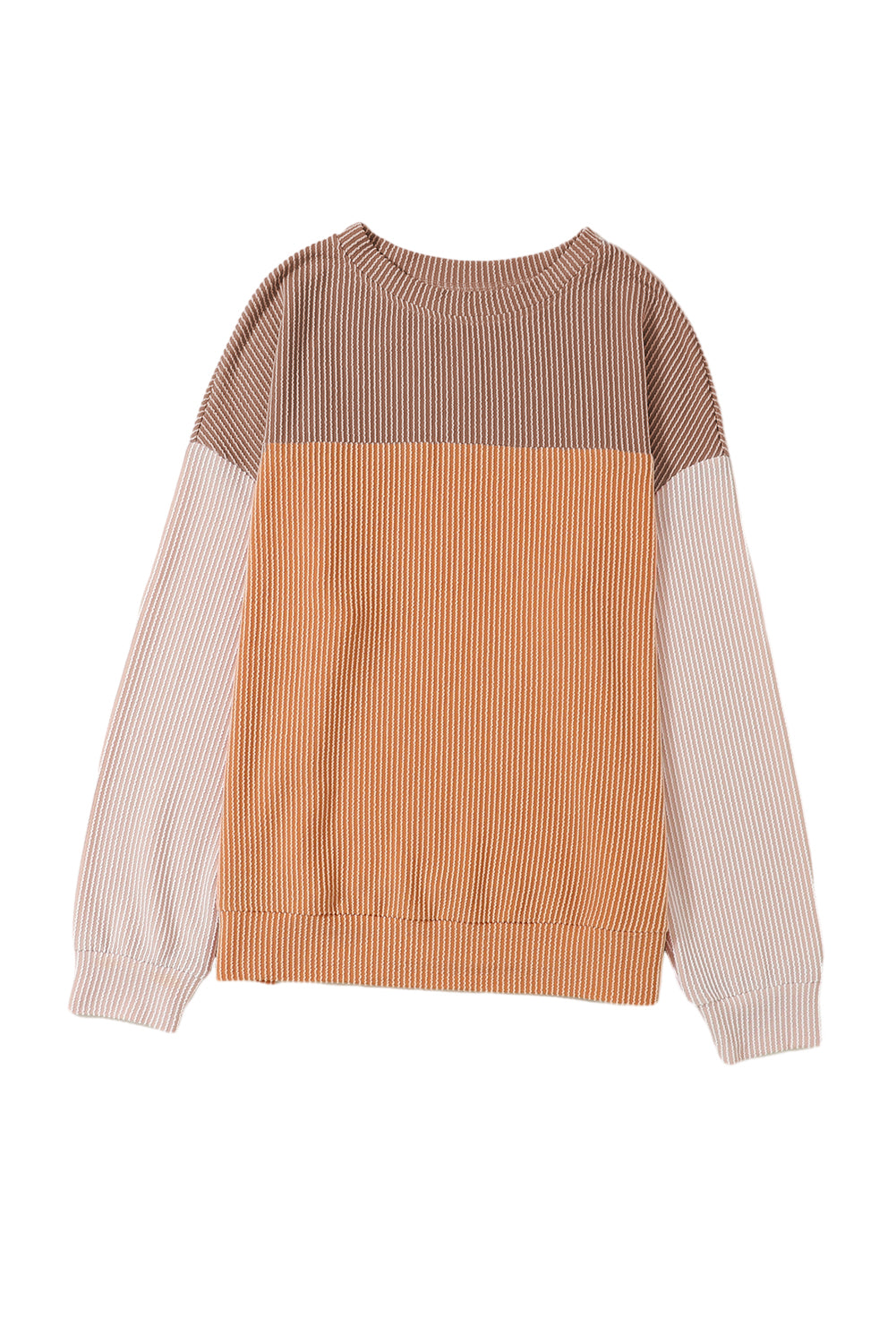 Black Color Block Corduroy Long Sleeve Top