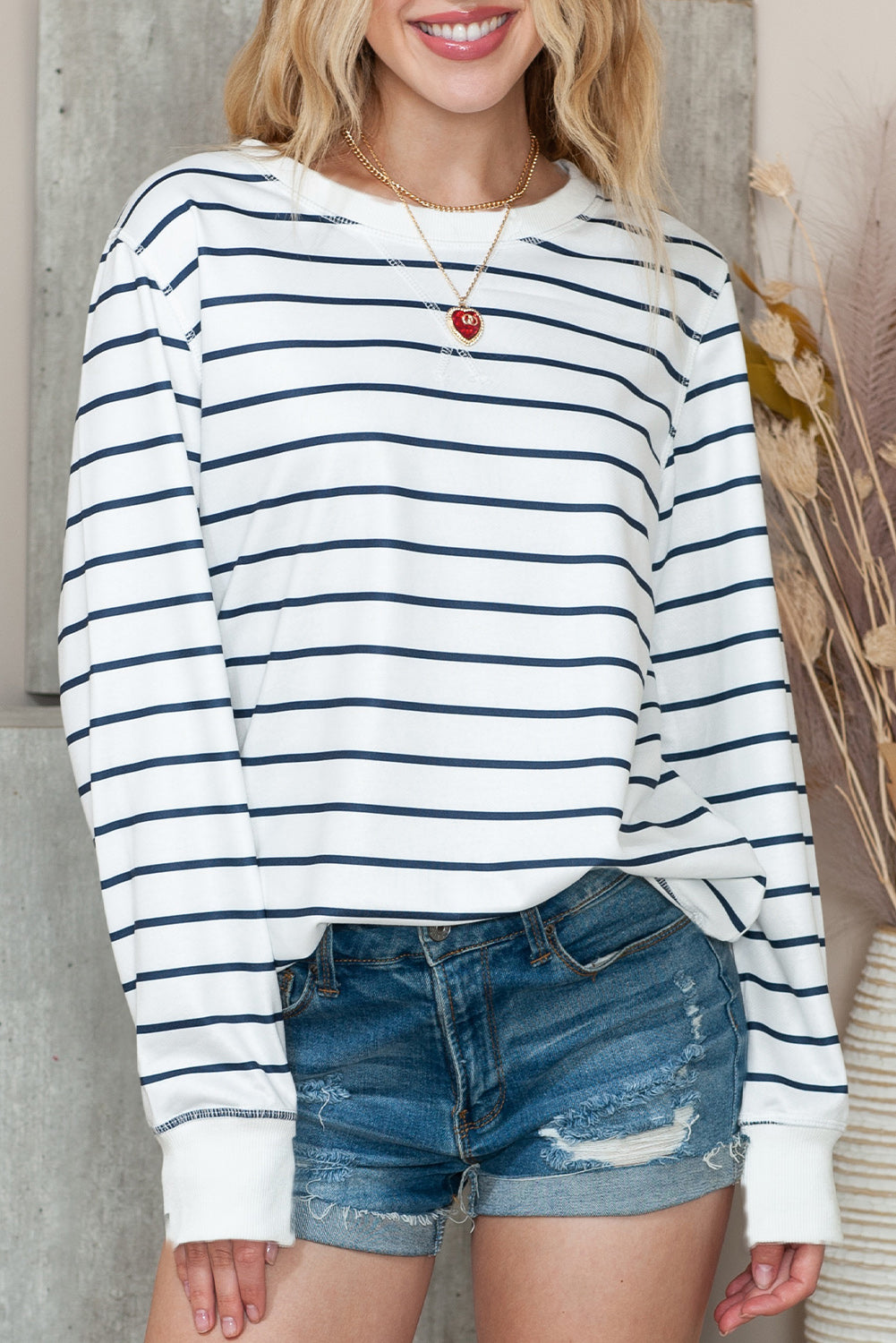 Striped Print Casual Long Sleeve Pullover Top