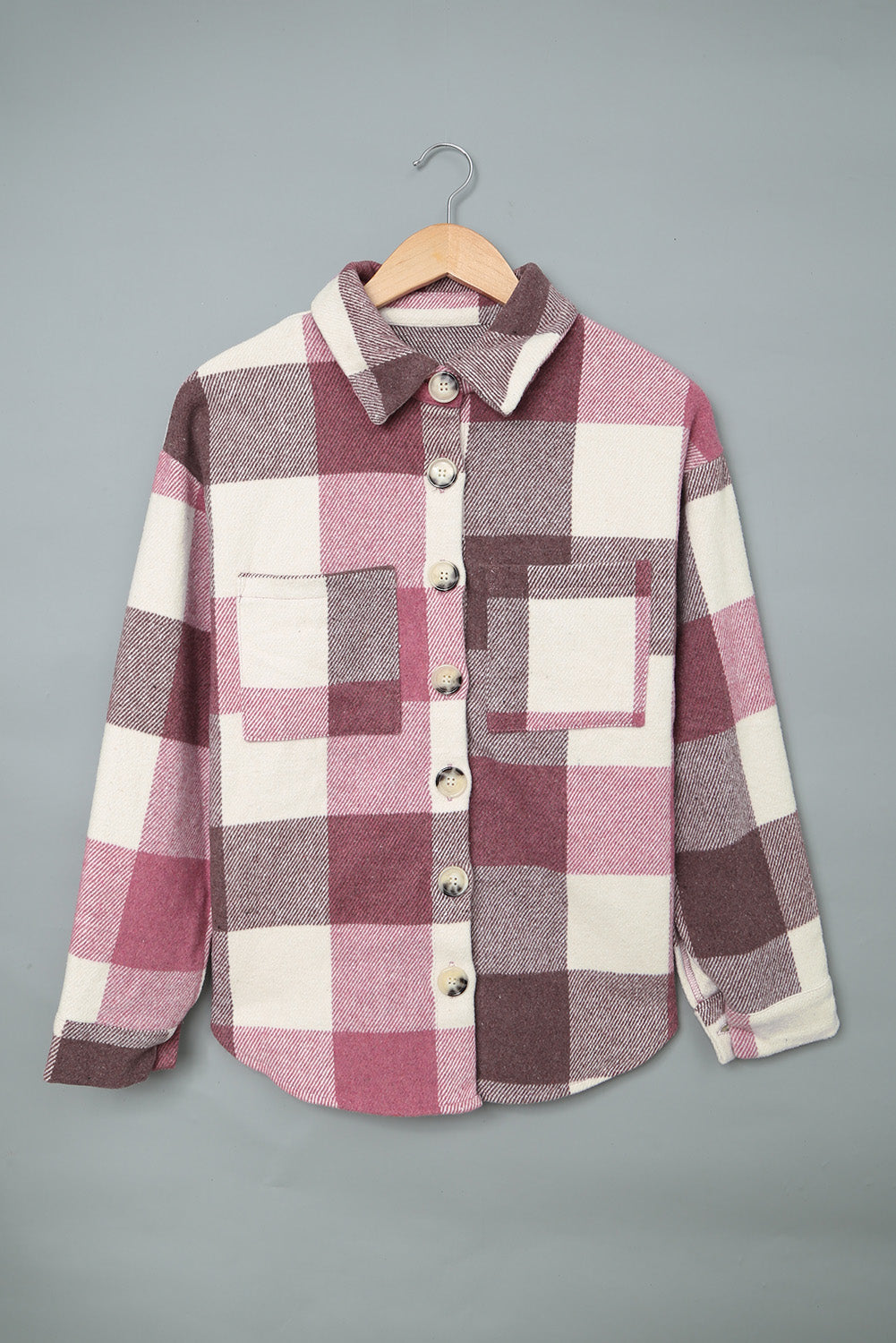 Plaid Color Block Buttoned Pocket Long Sleeve Shacket