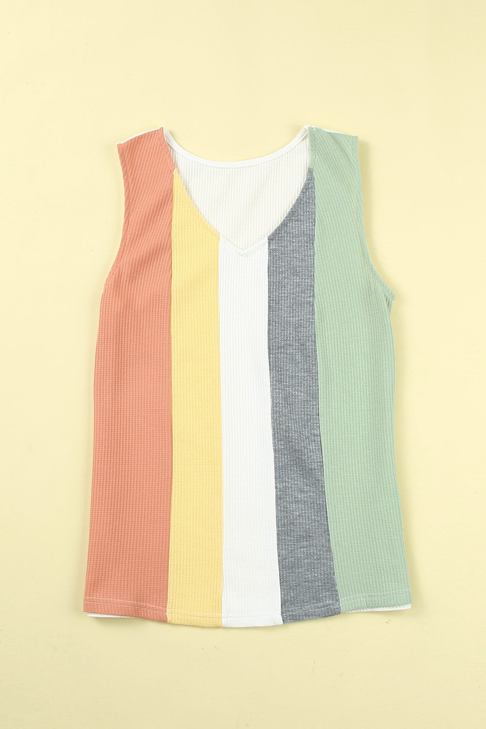 Multicolor Color Block V Neck Waffle Knit Tank Top