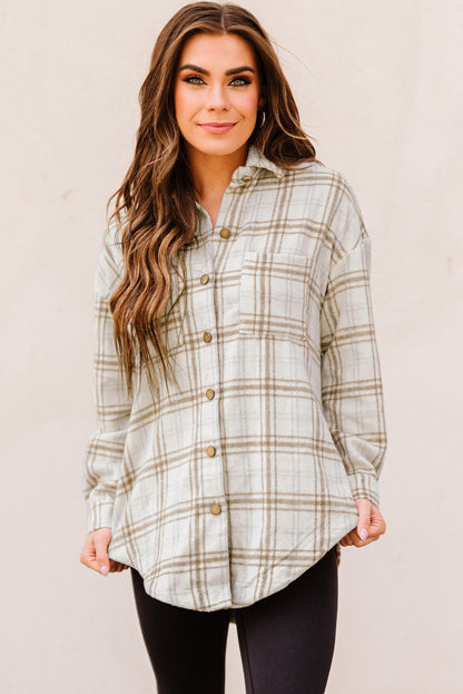 Pink Plaid Casual Button Up Shirt Shacket with Slits