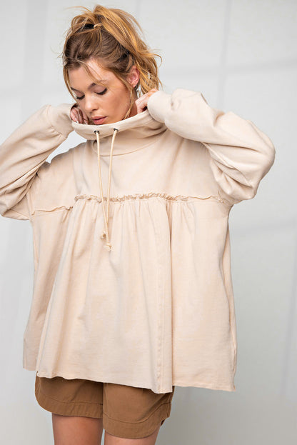 Beige Oversized Cowl Neck Pullover