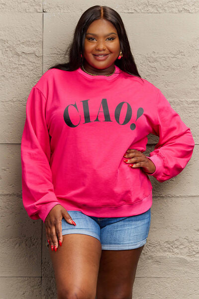 Simply Love Full Size CIAO Round Neck Sweatshirt