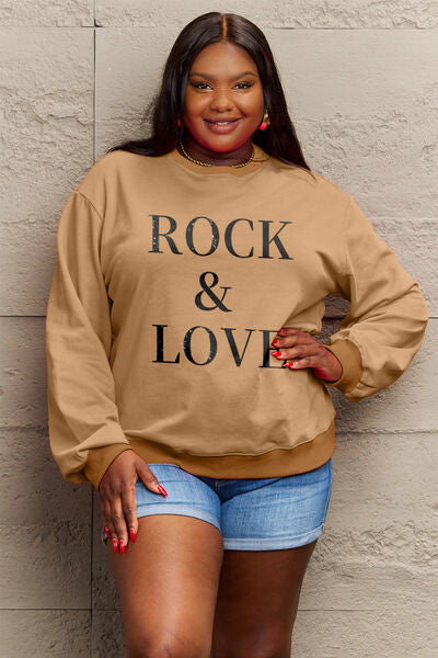 Full Size ROCK and LOVE Round Neck Sweatshirt