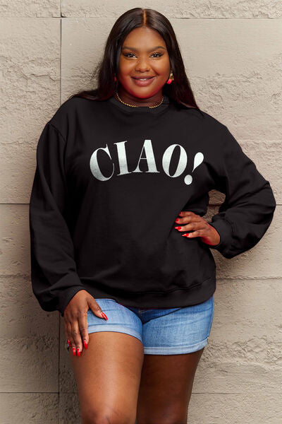 Simply Love Full Size CIAO Round Neck Sweatshirt