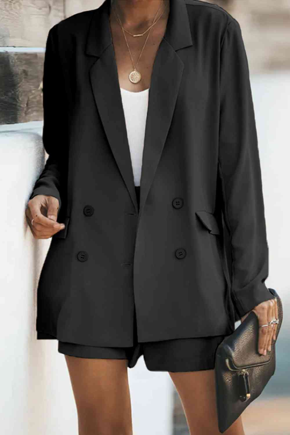 Longline Blazer and Shorts Set with Pockets