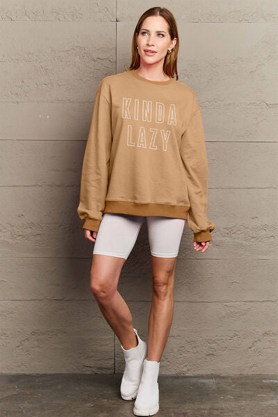 Full Size KINDA LAZY Round Neck Sweatshirt