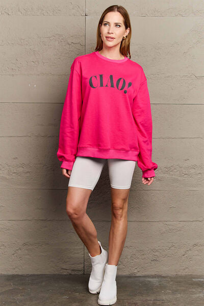 Simply Love Full Size CIAO Round Neck Sweatshirt