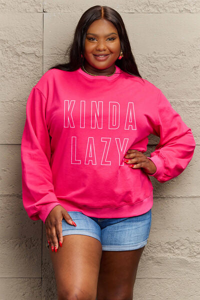 Full Size KINDA LAZY Round Neck Sweatshirt