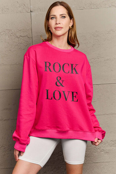 Full Size ROCK and LOVE Round Neck Sweatshirt