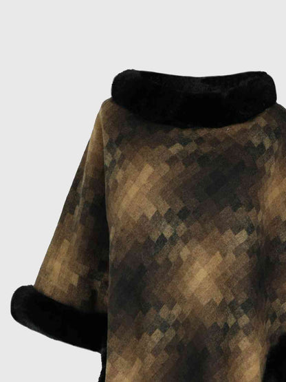 Faux Fur Trim Soft Poncho