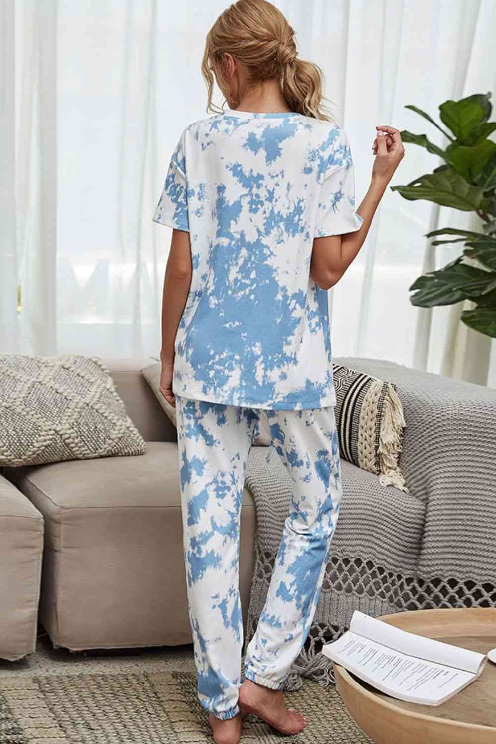 Tie Dye Tee and Drawstring Waist Joggers Lounge Set