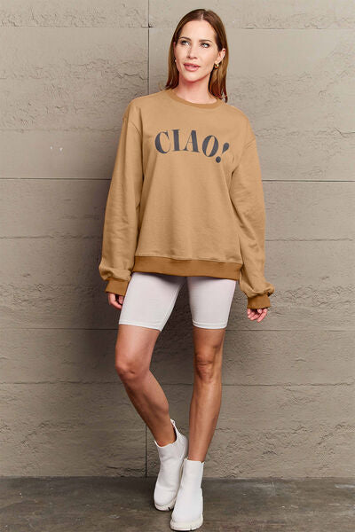 Simply Love Full Size CIAO Round Neck Sweatshirt