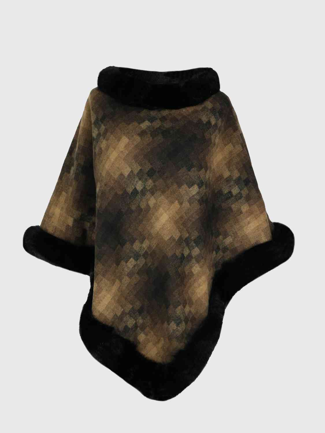 Faux Fur Trim Soft Poncho