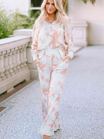 Long Sleeve Top and Wide Leg Pants Lounge Set