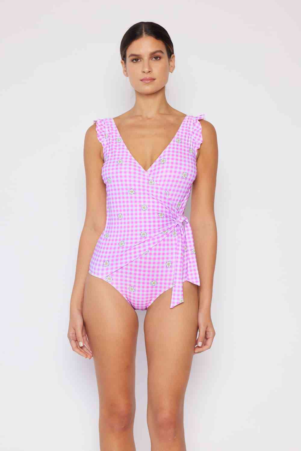 Float On Ruffle Faux Wrap One Piece in Carnation Pink