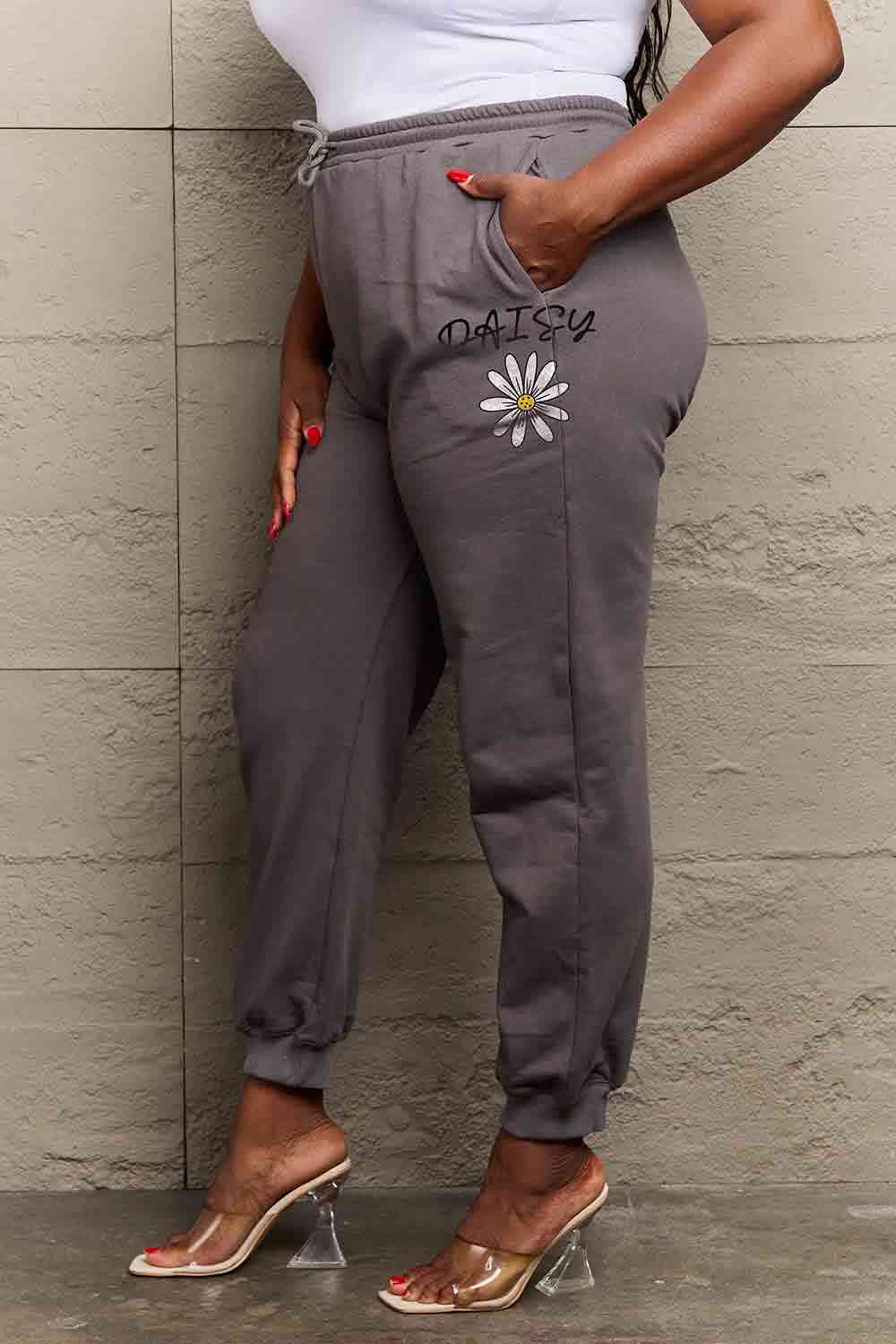 Full Size Drawstring DAISY Graphic Long Sweatpants