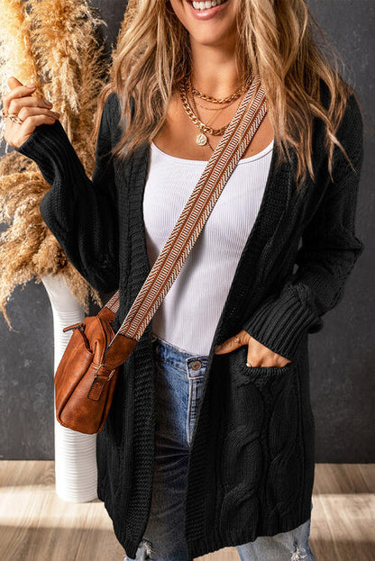 Cable-Knit Dropped Shoulder Slit Cardigan