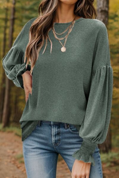 Round Neck Lantern Sleeve T Shirt