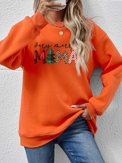 Round Neck Long Sleeve Letter Graphic Sweatshirt