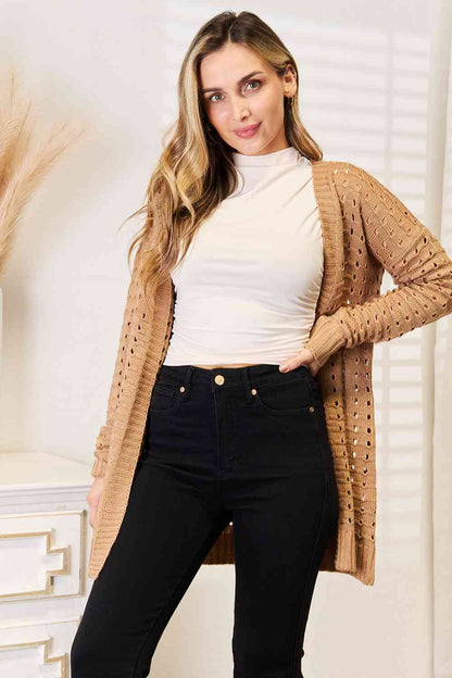 Woven Right Horizontal Ribbing Open Front Cardigan